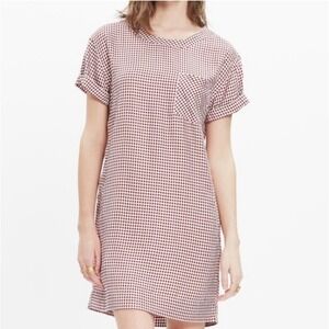Madewell Gingham Shift Dress Small Red‎ White Checkered Sleeveless Viscose